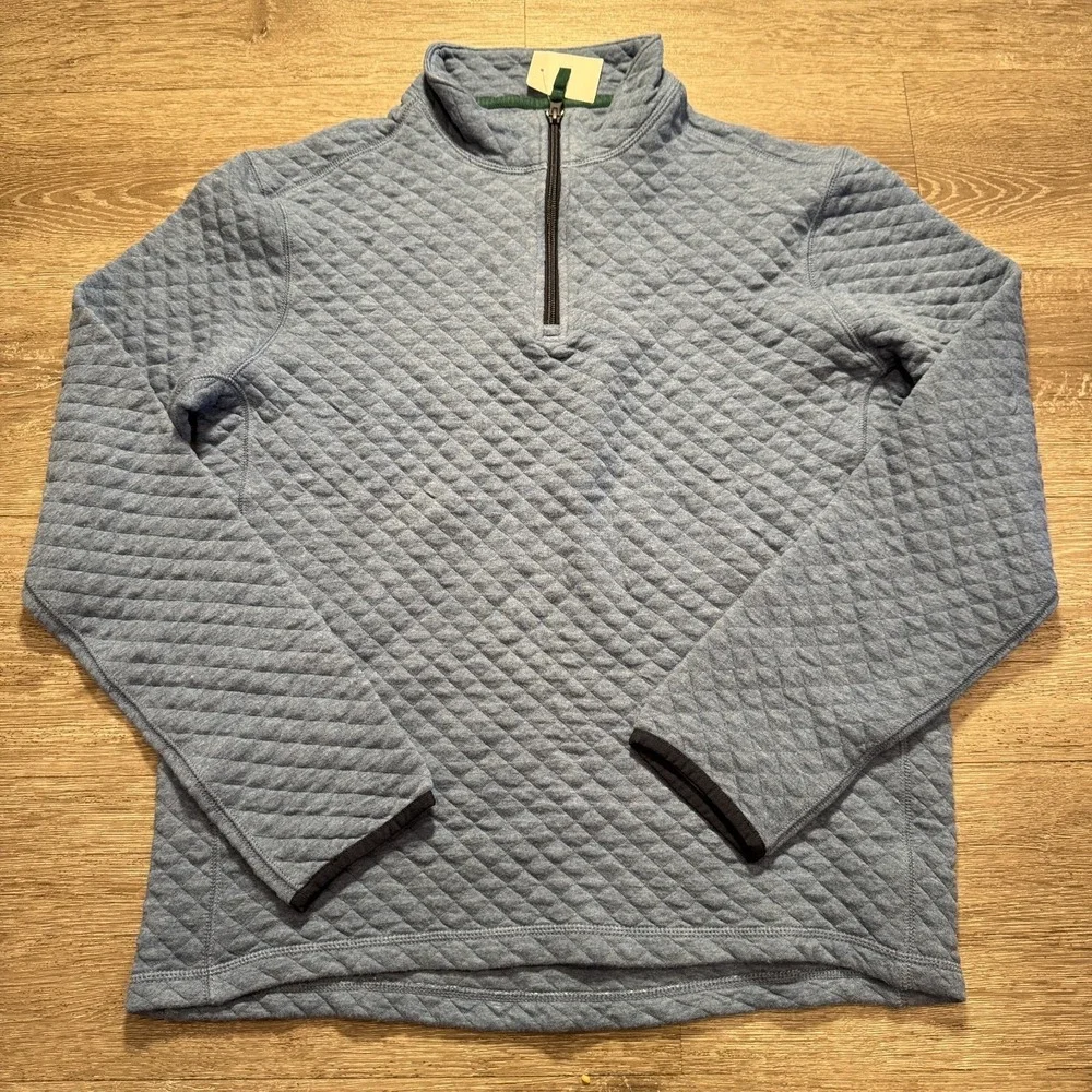 J Crew Sweater Mens Medium Blue Cotton Quilted Fleece Pullover 1/4 Zip BS847 New